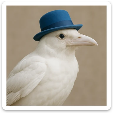 a white crow with a blue hat sticker