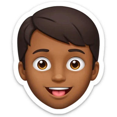 A brown skin guy with dark hair that is his covering forehead, his head is tilted back a bit and his tongue is out sticker