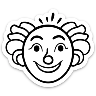 circus clown face with red nose, colorful hair, and painted smile sticker