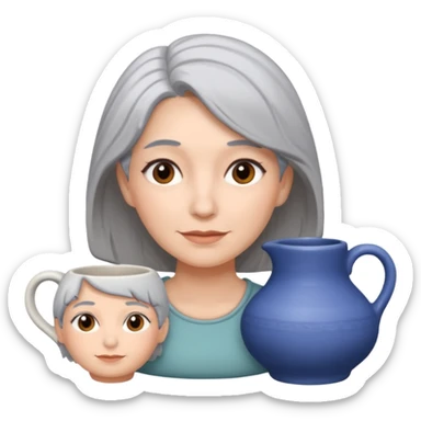 Woman with grey hair with ceramics sticker