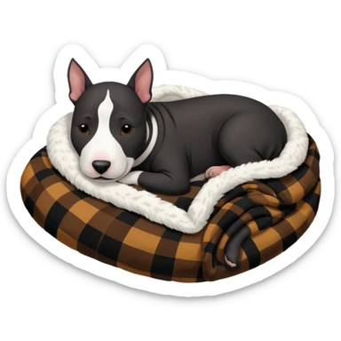 black bull terrier sleeping cozy with blanket  sticker