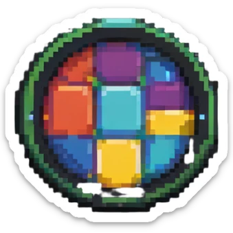 Simple colorful pixel art IT badge with basic computer icon, vibrant colors sticker
