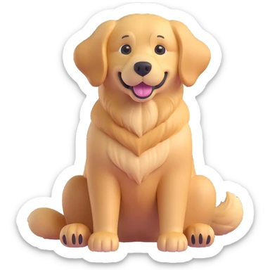 3D style golden retriever, friendly and playful, realistic fur, sitting pose sticker