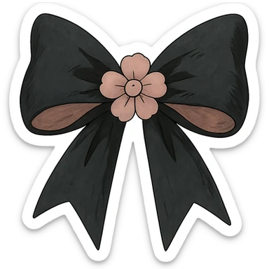 gothic bow, black and pink, ghibli style sticker