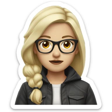 girl with white skin in a jacket and glasses, blond hair, serious face
 sticker
