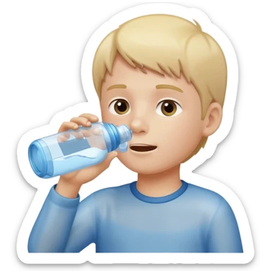 young boy drinking water from a bottle sticker