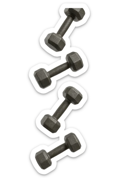 manubri da palestra cadono dall'alto verticalmente, isolata su sfondo bianco sticker