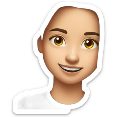 Spaniard Teenager girl long Brown straight hair funny face smiling taking selfie wearing nike t-shirt sticker