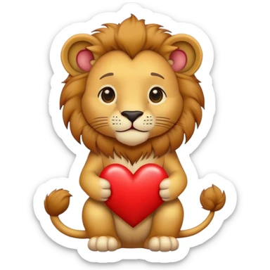 Cute lion holds heart sticker