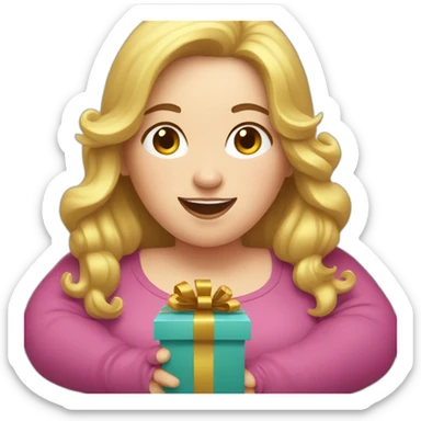 overweight white woman opening a gift sticker