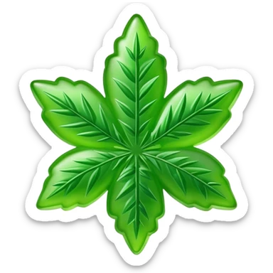 generate an emoji-style image of a gusher gummy shaped like a marijuana flower sticker