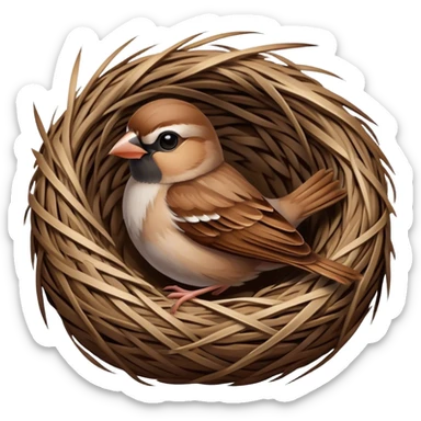 Sparrow in a nest without eggs sticker