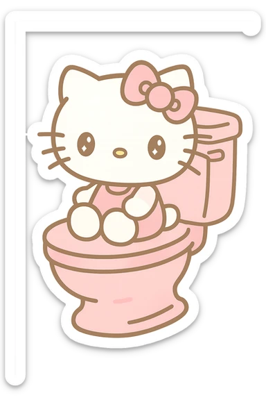 a pink toilet with Hello Kitty sitting, kawaii style sticker