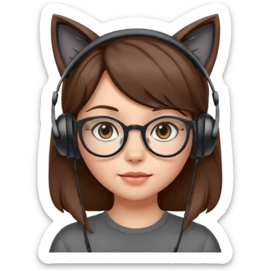 fille brune a lunette avec casque oreille de chat noir et gris sticker