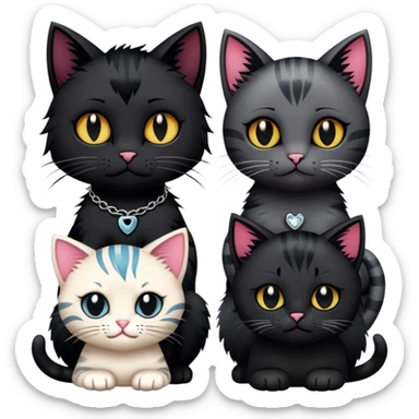 three emo cats in love with tattoos and cool hair, plus five emo kittens sticker