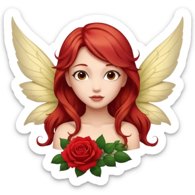 big wings, rose, Beautiful, fairy, red, long hair sticker