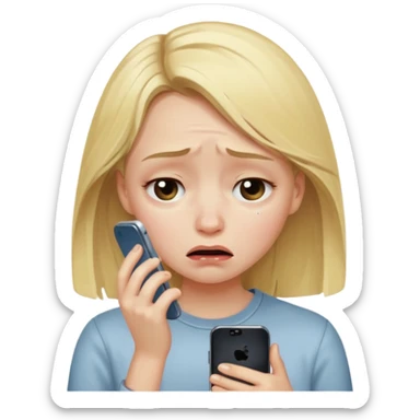 a blonde girl sad looking at the phone  sticker