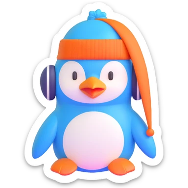 blue penguin winter hat with ear flaps sticker
