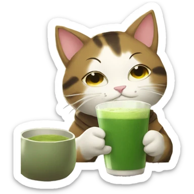 cozy anime cat drinking matcha in the mor sticker