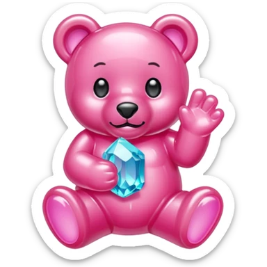 Pink Gummybear with crystal type structure for skin holding a crystal sticker