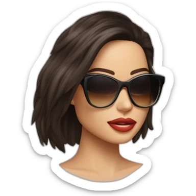 adriana lima, con cabello largo a la cintura y liso, con lentes claros sticker