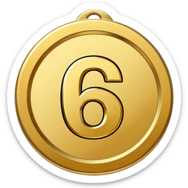 sixth place medal with number 6 on it sticker
