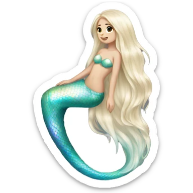 Iridescent mermaid tail full body white girl long hair sticker