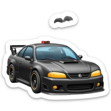 Emoji of a drifting car on a race track with tire smoke sticker