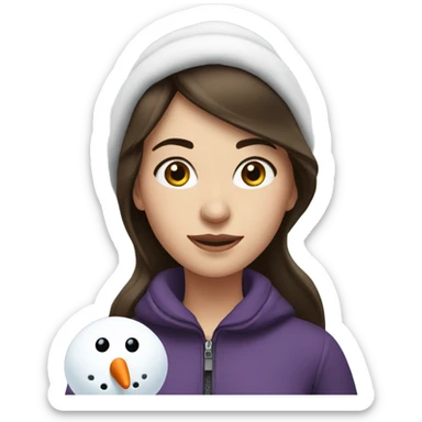 Brunette girl with a snowman sticker