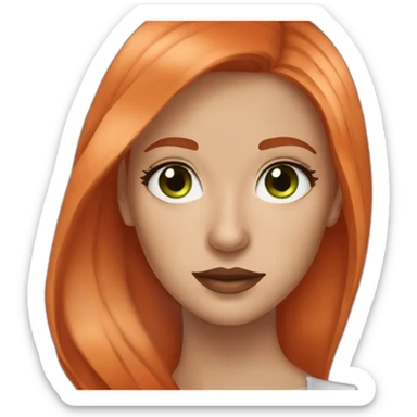 girl orange-red straight hair shoulders lenght  brown and green eyes red lips vitiligo sticker