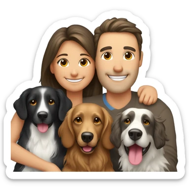 Mum, dad, daughter and dog like flat coated retriver but small arę smiling sticker