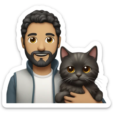 man with a beard and dark hair with a ragdoll cat sticker