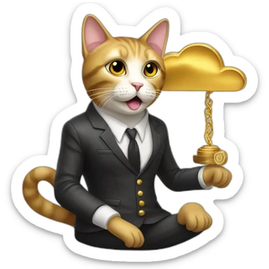 cat secretary sitting on top of the gold cloud sticker