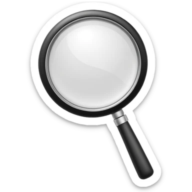 A 3D rendered magnifying glass, tilted right, frosted glass lens, in black and white, subtle shadows, background, high detail, cinematic lighting, app icon style

 sticker