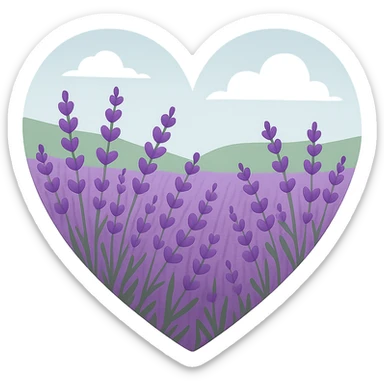 heart with a lavender field theme, clean digital illustration, no background sticker