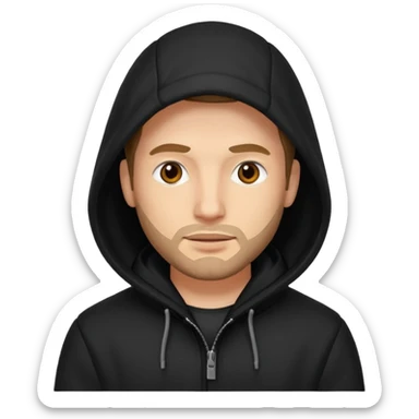 Man in black coat, hood down sticker