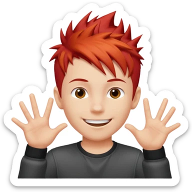 Boy with Red Hair – short spiky red haircut, energetic pose.










































 sticker