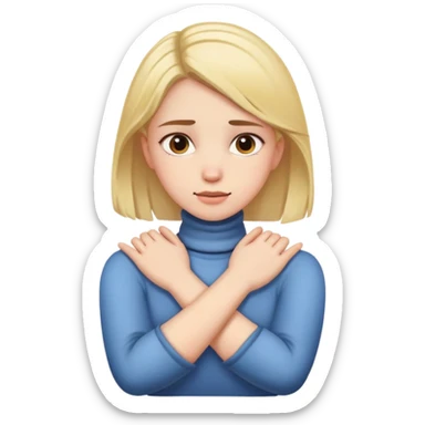 Girl with crossed arms grabbing her neck sticker