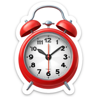 Generate a high-quality image of a generic red alarm clock with twin bells on top, classic shape, realistic color and shading,

 sticker