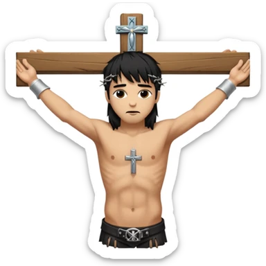 jesus-body-on-the-cross, man, crucifix, black hair, punk hair, punk bangs sticker