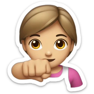 Straight girl showing forearms with a fist sticker