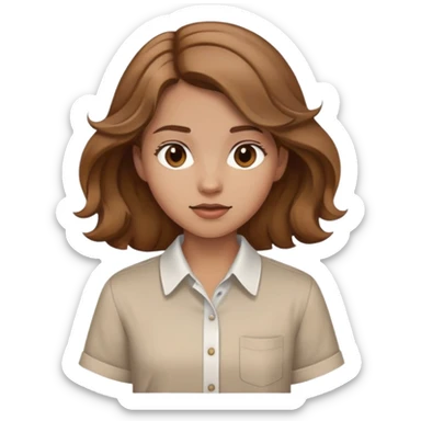 medium wavy light brown hair girl with a white and brown shit zhu sticker