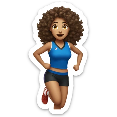 olive skin woman with big brown curls wearing a sports jersey dancing sticker