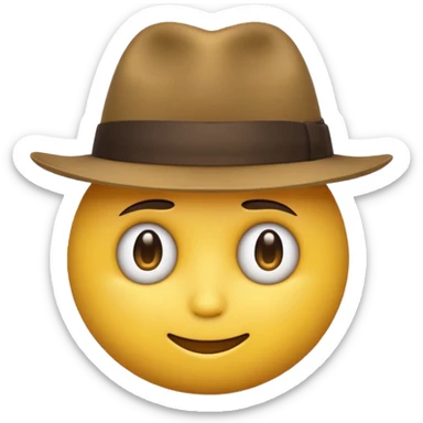 round yellow emoji head pulling its fedora down into its face with one hand, looking mysterious. sticker