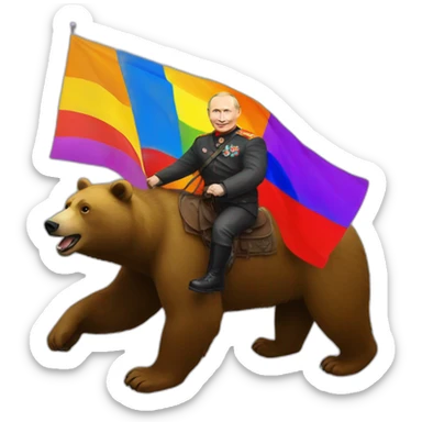 Vladimir putin with pride flag riding on a bear sticker