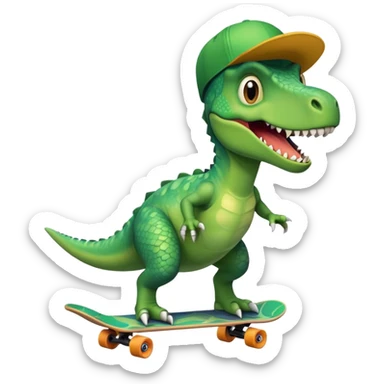dinosaur riding riding skateboard wearing silly hat sticker