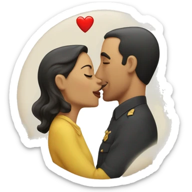 one man head and one woman head kiss with a heart in the middle , traditional emoji style character,casablanca sticker