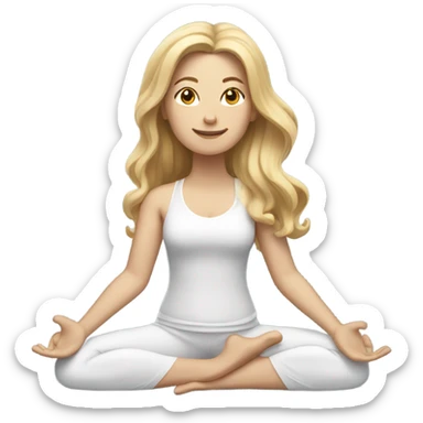 White woman, long hair, blonde hair, wavy hair, yoga pose sticker