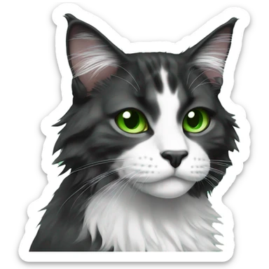 Black and white sad maincoon cat green eyes sticker