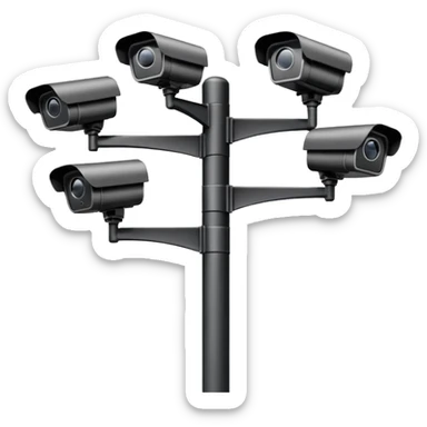 Multiple CCTV cameras on a pole in black facing individual different directions  sticker